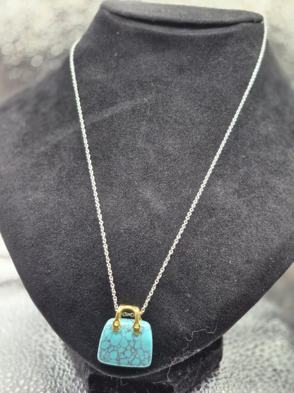 Turquoise Pendant Necklace with Gold-Tone Accent